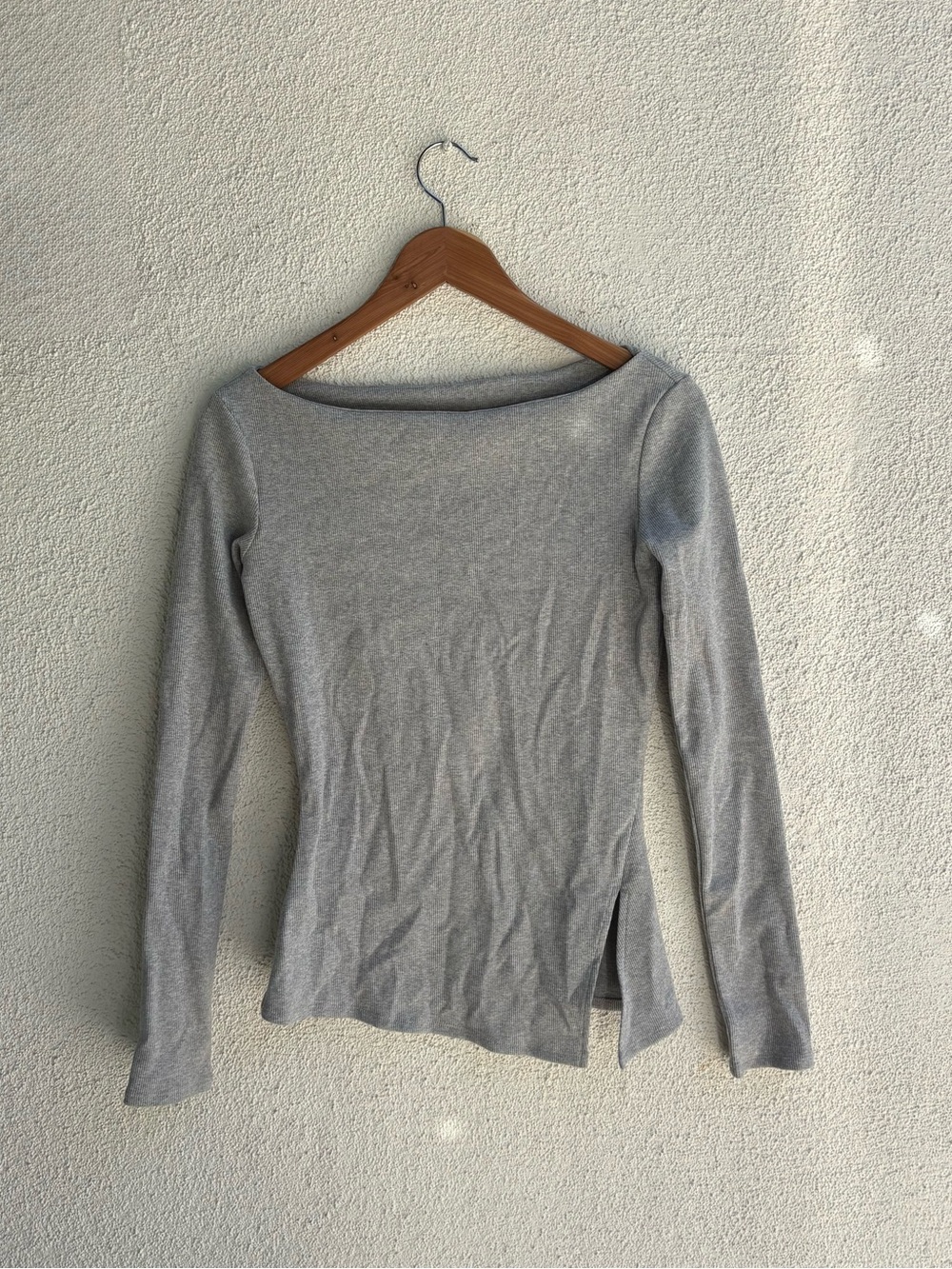Frankie's Bikinis Light Gray Boatneck Long-Sleeve Top
